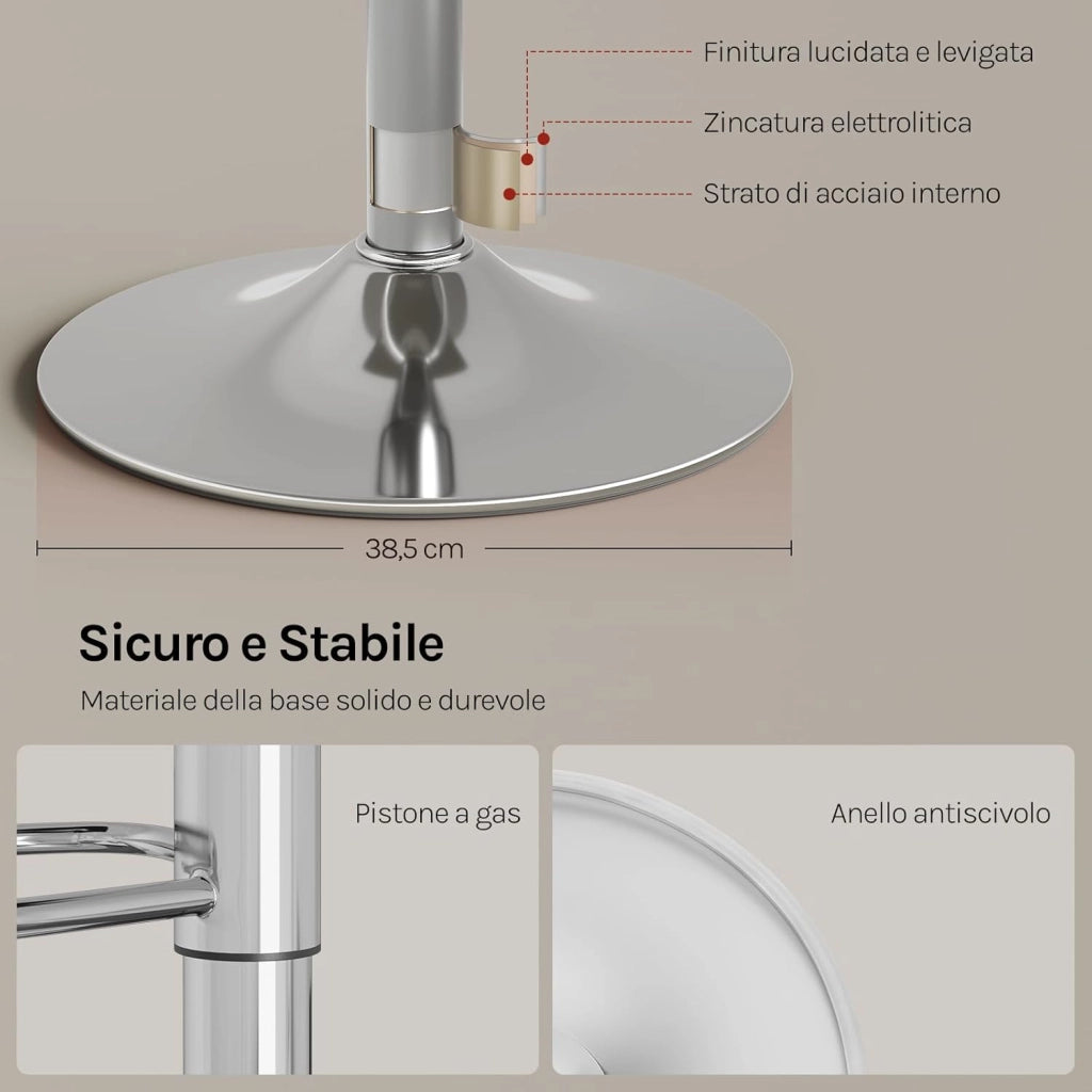 Sgabello da Cucina, Sgabello da Bar Colazione Regolabile in Altezza Girevole a 360°, per Bar, Cucina, Banco, Caffè, PVC+Metallo, con Poggiapiedi, Nero+Argento