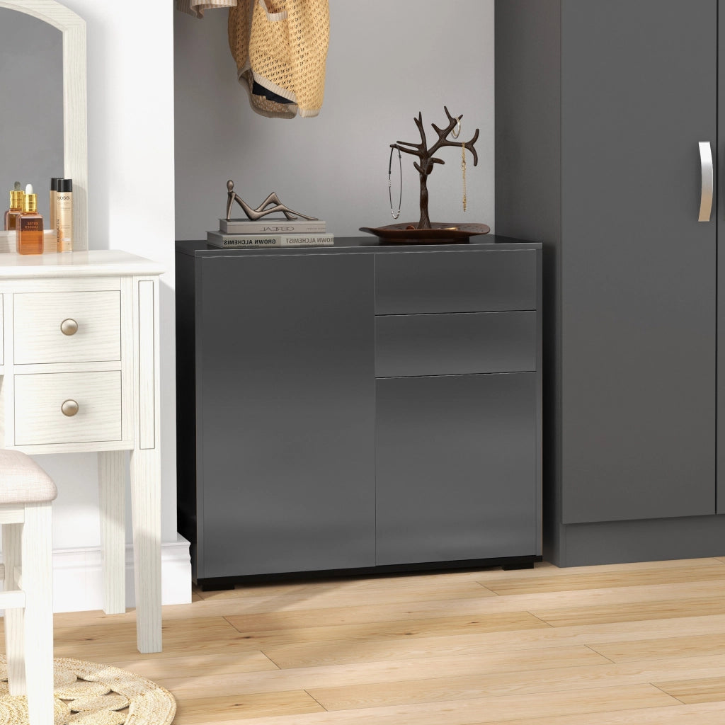 Cassettiera con 2 cassetti e 2 ante ¨C zephmum ¨C 79x36x74 cm nero lucido