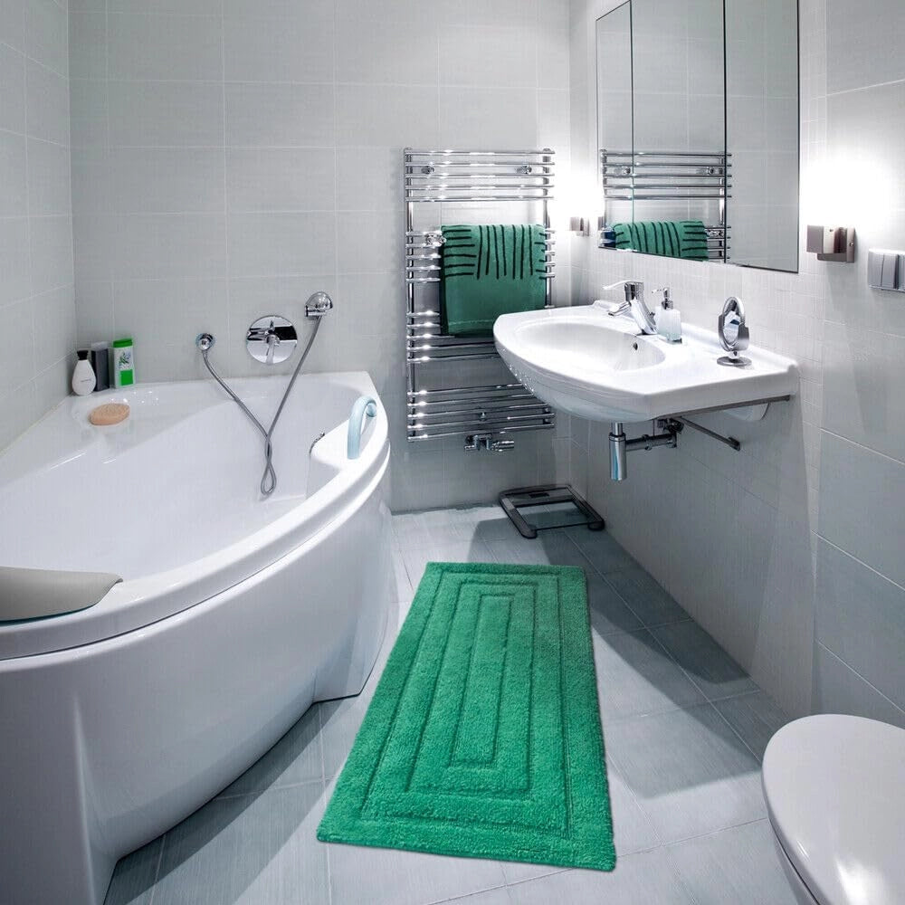 Tappeto Bagno 50x110 cm Puro Cotone Elegante Lussuoso Morbido Scendiletto Antiscivolo Verde