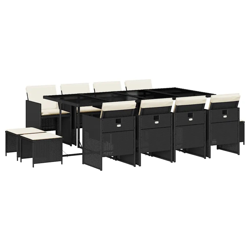 Set da Pranzo da Giardino 13pz con Cuscini Nero in Polyrattan 3210618