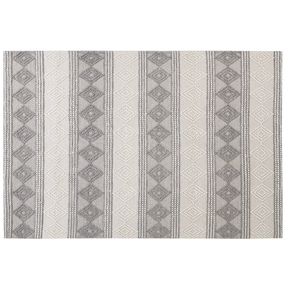 Tappeto in lana beige chiaro e grigio poliestere 160 x 230 cm intrecciato a mano motivo geometrico boho soggiorno camera da letto