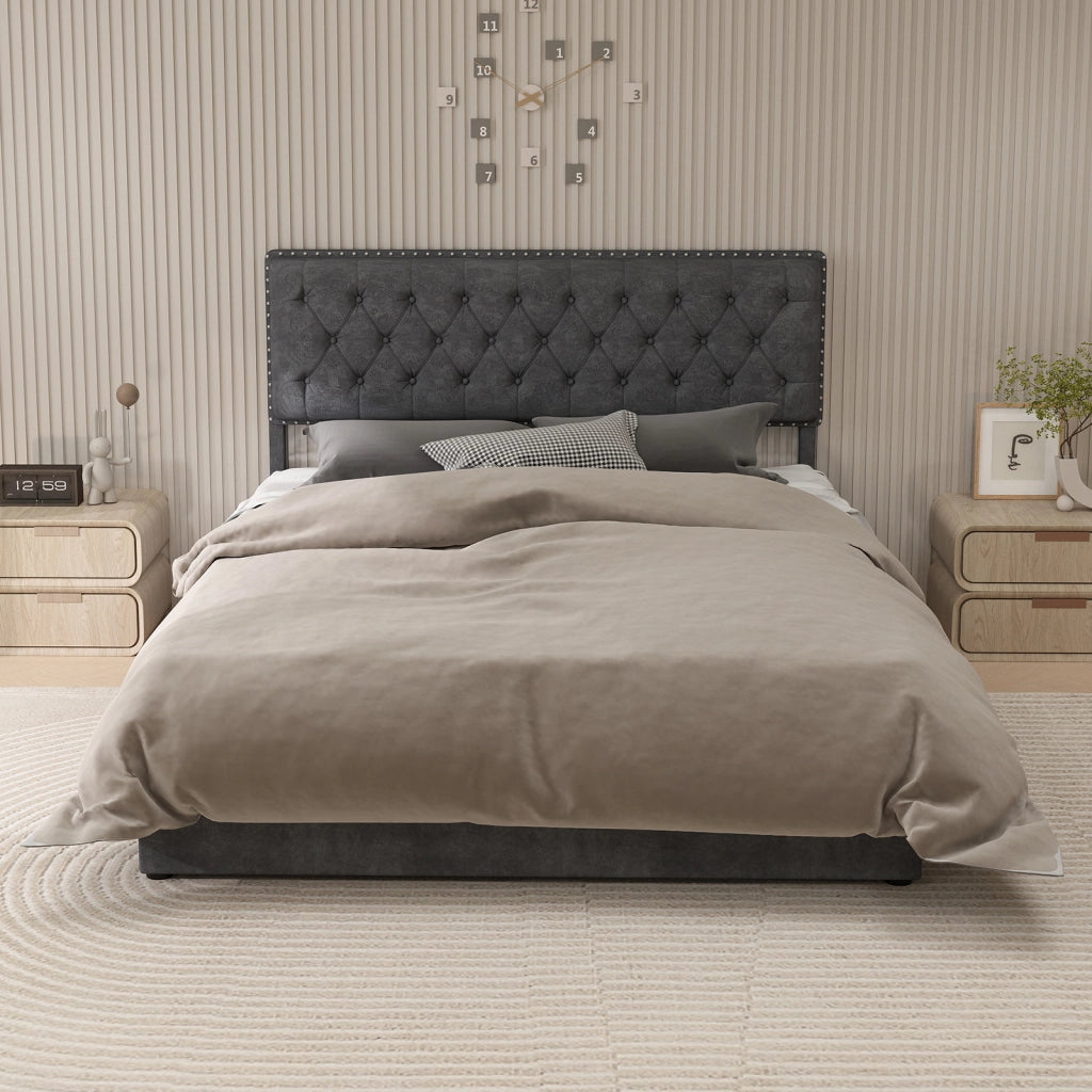 Letto moderno minimalista con testiera morbida - Zephmum - 160x200 cm - Grigio - Struttura alta con asta idraulica