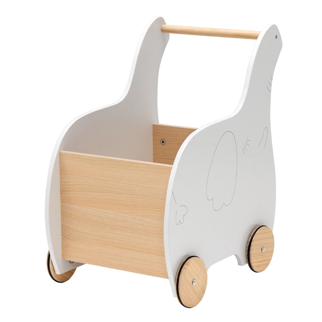 Carrello portagiochi in legno con ruote in gomma, Primi Passi regalo ideale per bambini bambine 1-3 anni Bianco-Primi passi
