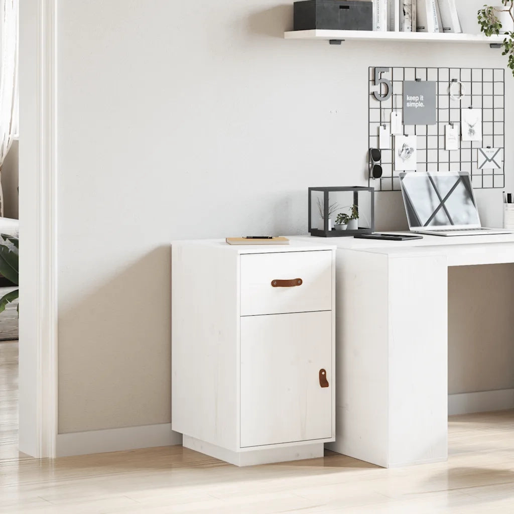 Armadietto da Scrivania Bianco 40x50x75 cm Legno Massello Pino 820098