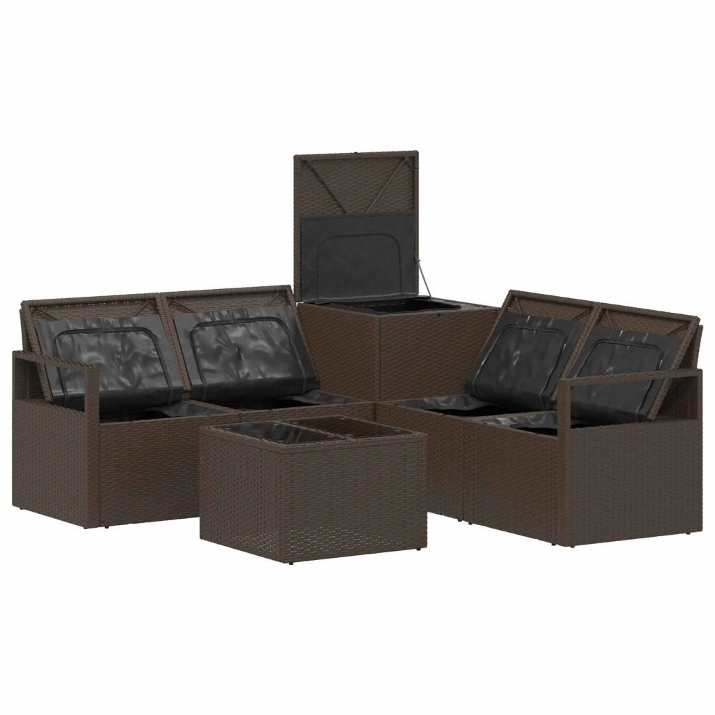 Set di divani 6 pz Marrone e Rosso Rattan sintetico e Acciaio 3447241