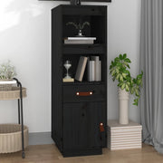 Credenza Nera 34x40x108,5 cm in Legno Massello di Pino