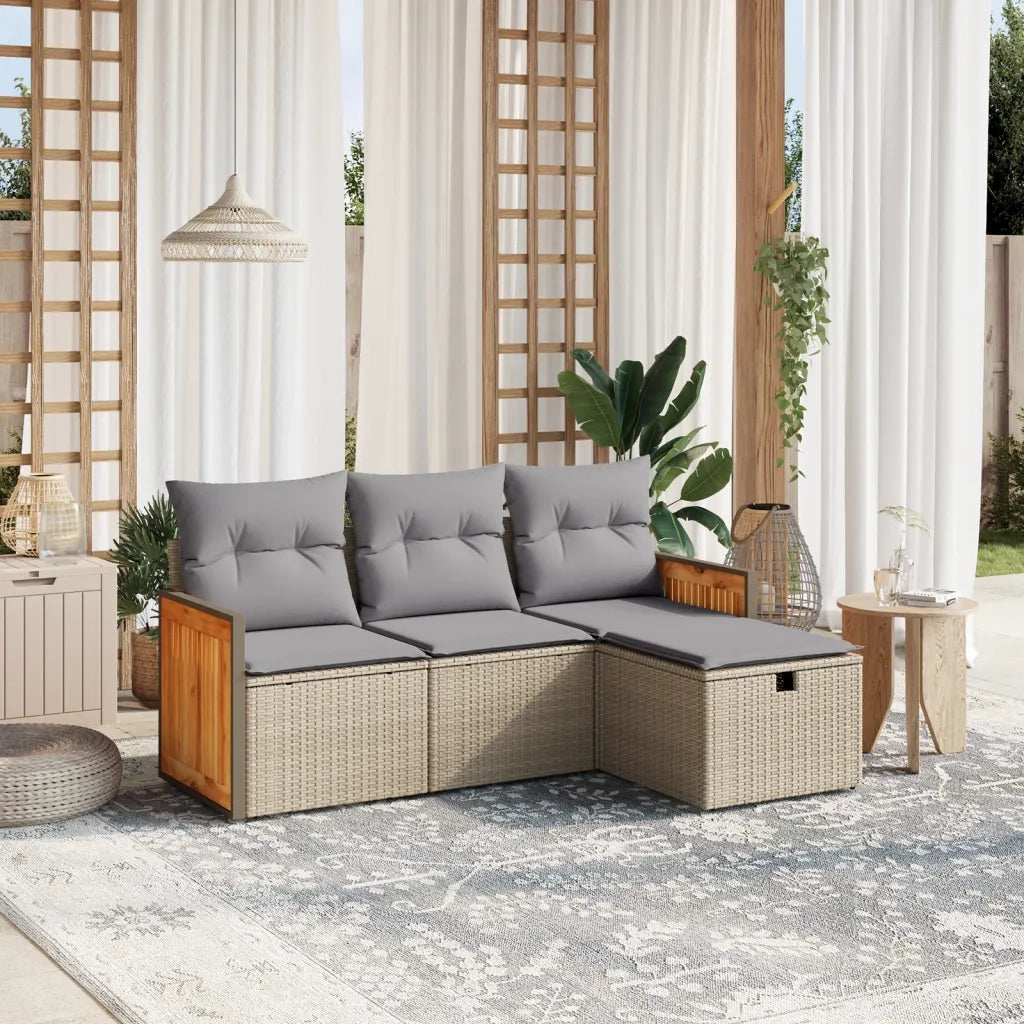Set Divano da Giardino 4 pz | Set Salotto da Giardino con Cuscini Beige Misto Polyrattan
