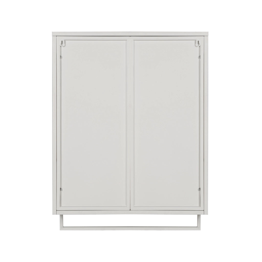 Armadietto pensile con 2 Ante; 1 Ripiano aperto e Portasalviette per Bagno in Metallo e Vetro; 60×23×78 cm; Bianco