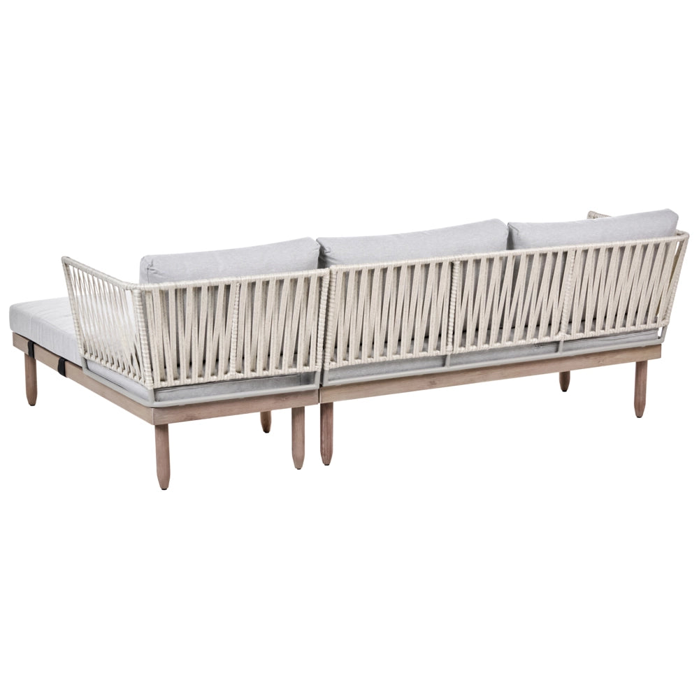 Set Lounge da Esterno in Legno di Acacia con Cuscini Grigi Poltrona in Finto Rattan Tavolino Sinistro 4 Posti