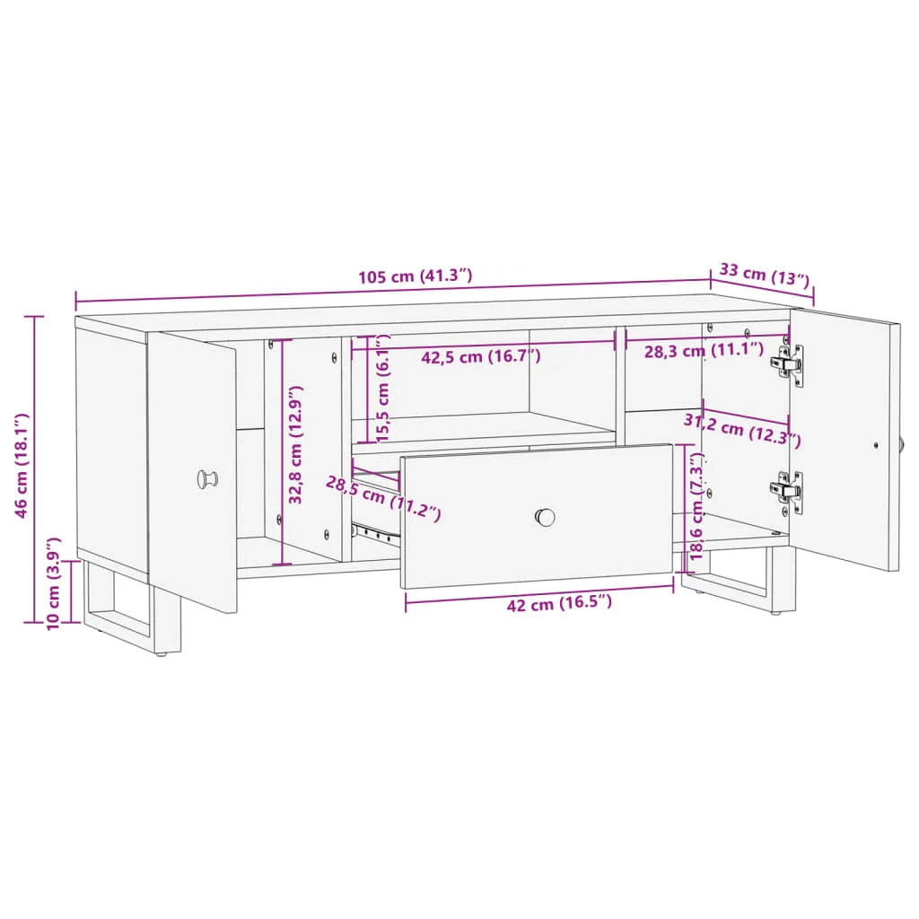 Mobile TV multimediale mensola TV credenza TV sala da pranzo soggiorno camera da letto 105 x 33,5 x 46 cm legno di recupero e ingegnerizzato marrone 02_0025683