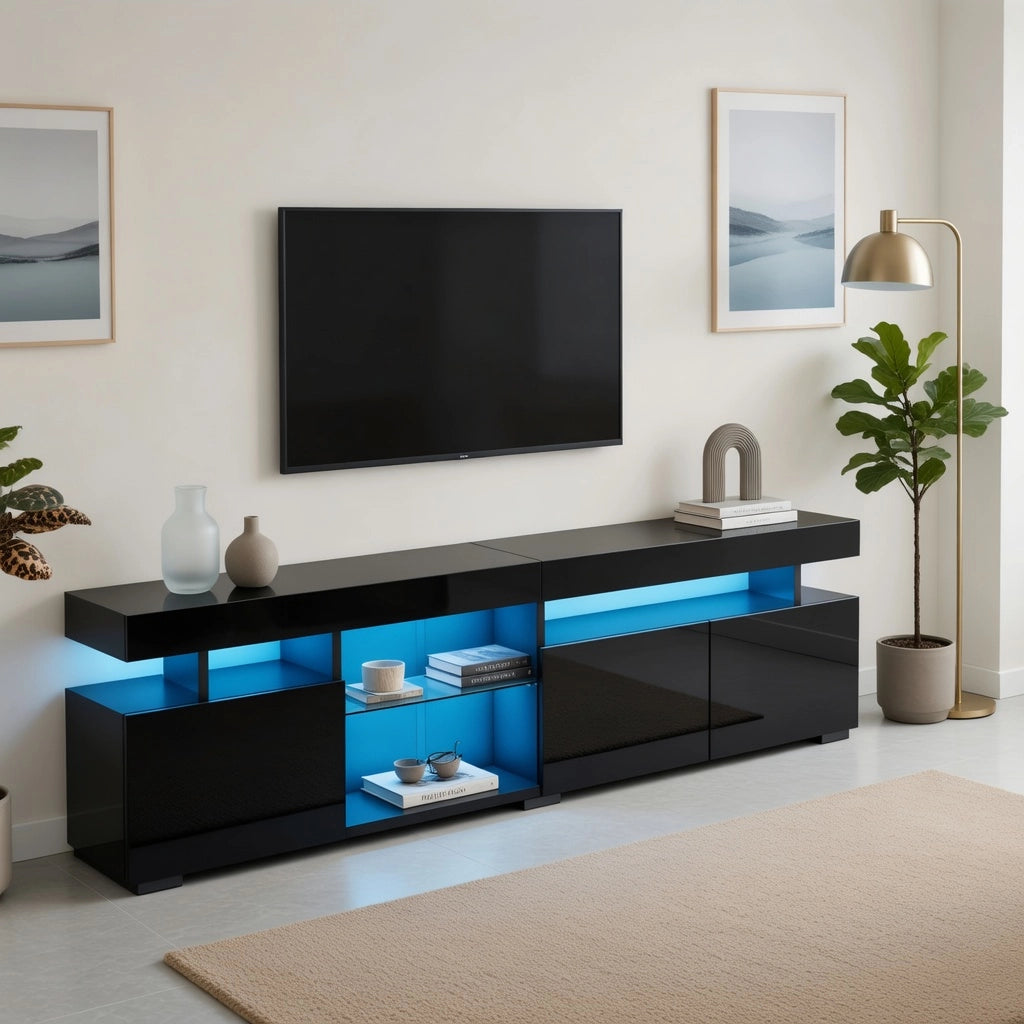 Cassettiera per TV nera in truciolato; 180 x cm