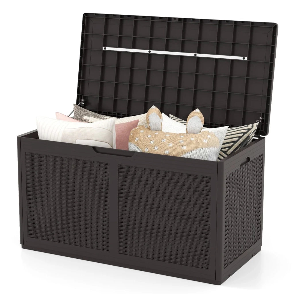 Cassapanca portaoggetti in resina 111 x 56 x 61 cm multiuso impermeabile robusta con doppia funzione panca in PP marrone 20_0011475