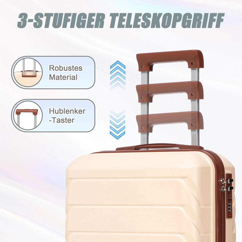 Set di 2 valigie girevoli in ABS da 14"/19" con lucchetto a combinazione e trousse da 14" (beige)