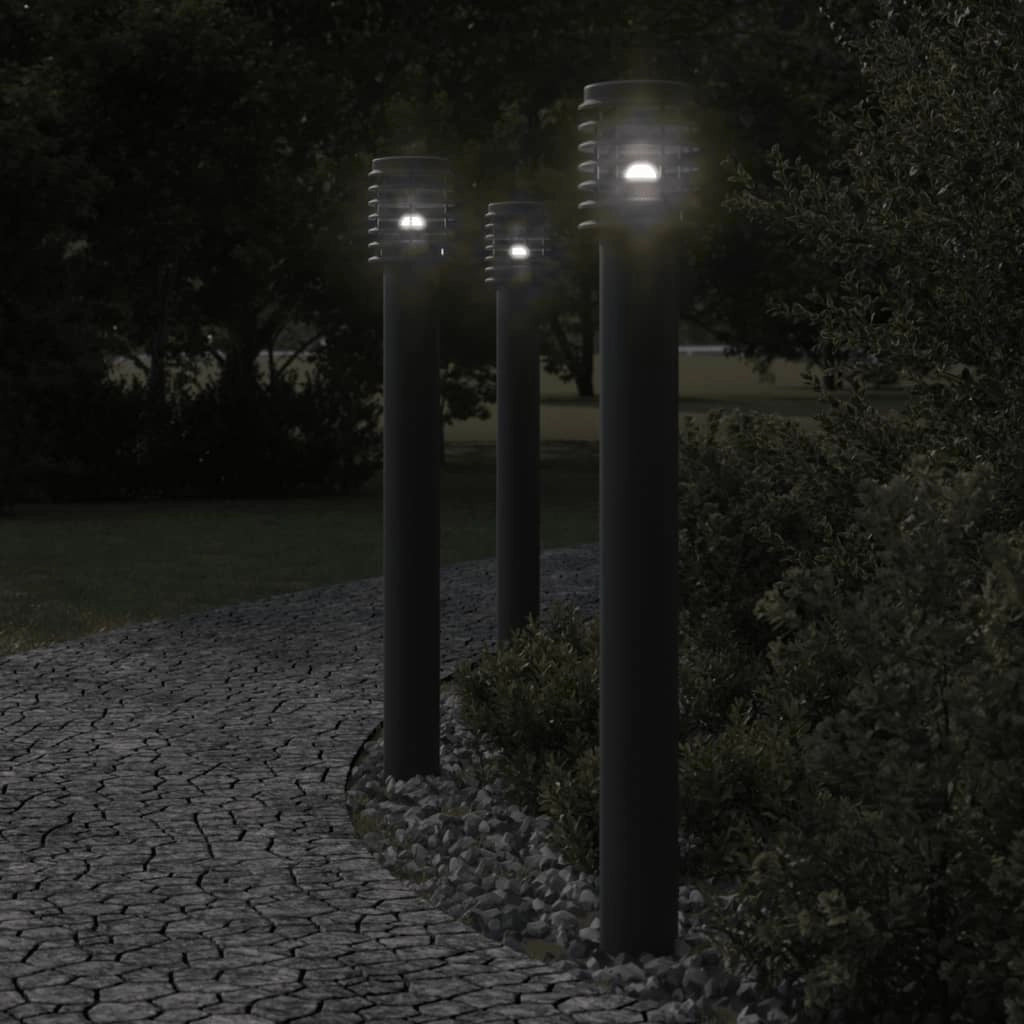 Lampade da terra per esterni con presa elettrica 3 pezzi acciaio inox nero 02_0042572