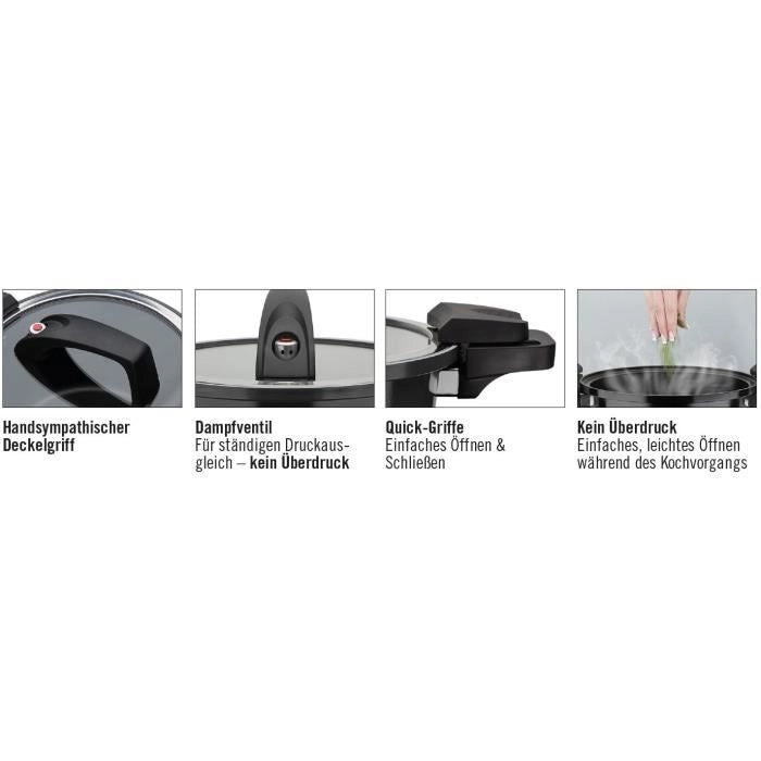 Pentola a bassa pressione - GSW - 24 cm - 4 L - Alluminio forgiato - Induzione - Nero