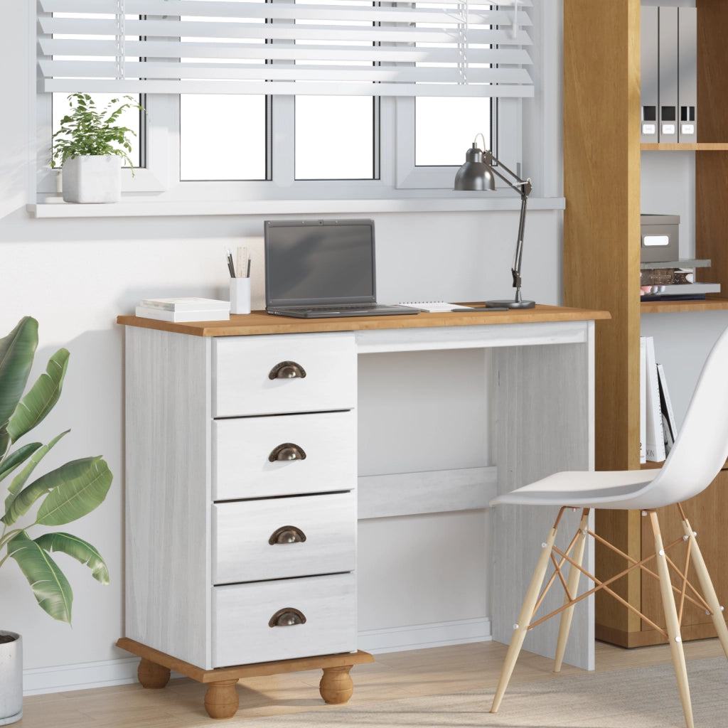 Scrivania 'ASKIM'con cassetti Bianca 95x40x75 cm in legno massello di pino