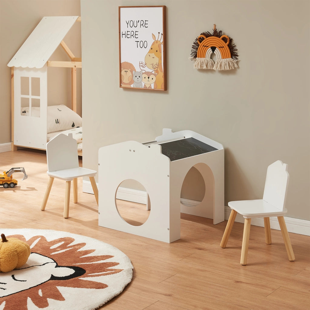 Set Romso Tavolo e Sedie per Bambini con Lavagne Mobili per Cameretta - Bianco [en.casa]