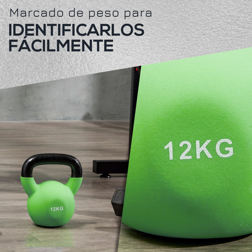 Kettlebell 12 kg ¨C Xylo ¨C Ghisa con Rivestimento in Neoprene Verde 20x13x23 cm
