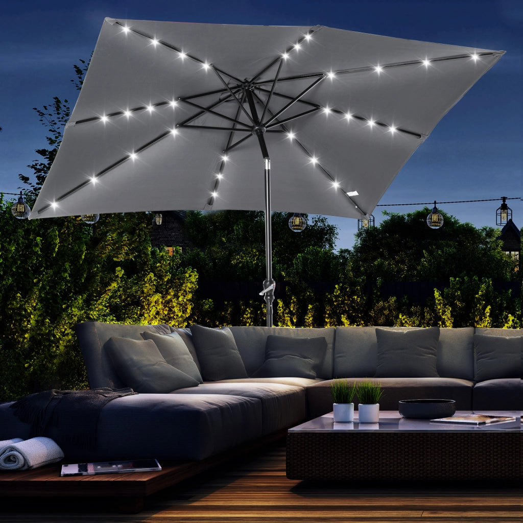 Parasole rettangolare da giardino 3x2m ¨C zephmum ¨C grigio inclinabile con LED solare