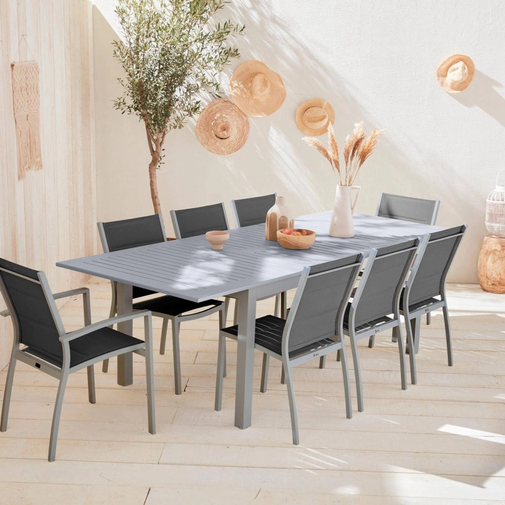 Set tavolo da giardino allungabile in alluminio con 8 posti, grigio