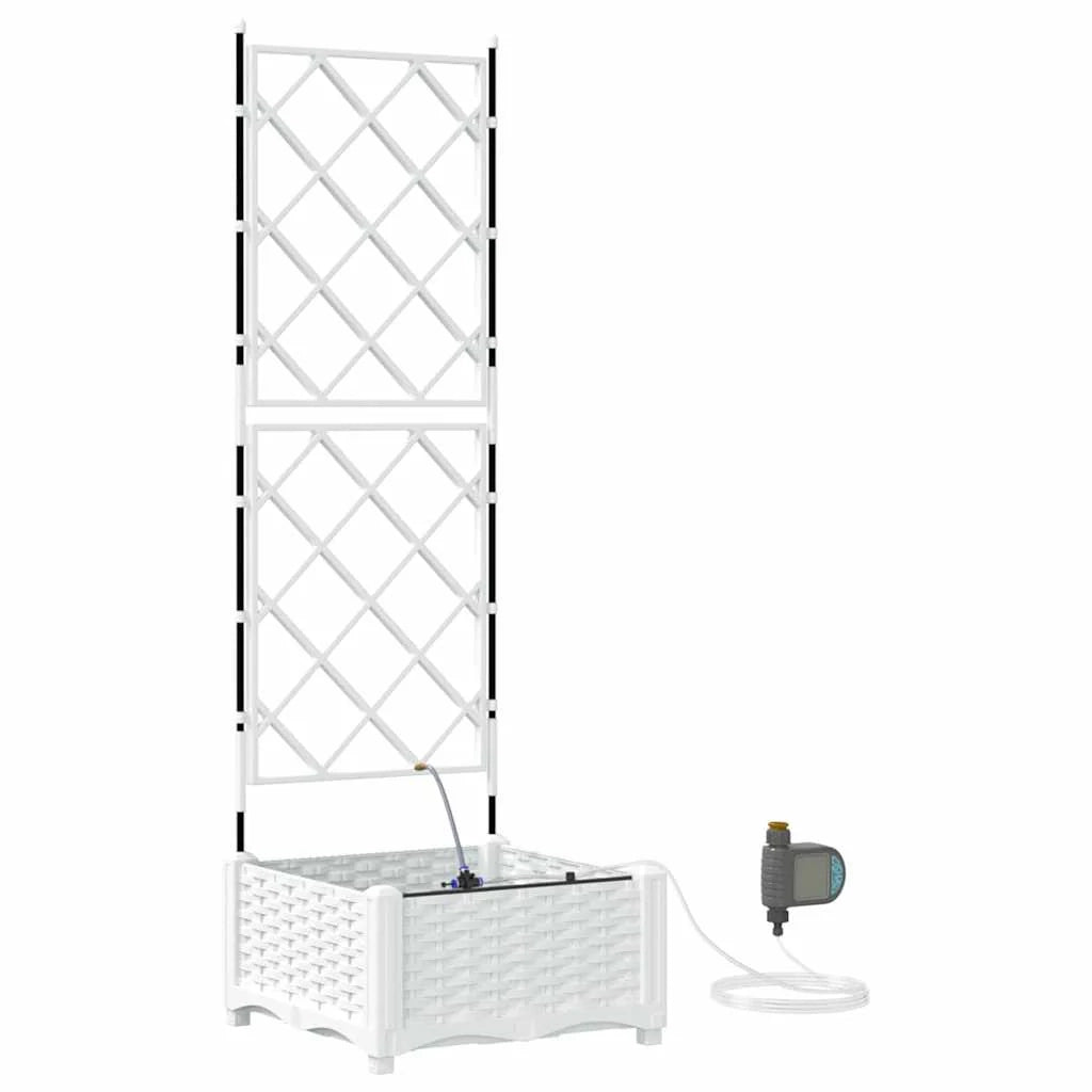 Fioriera da giardino moderna con sistema di irrigazione 40 x 40 x 126 cm acciaio bianco 02_0058611