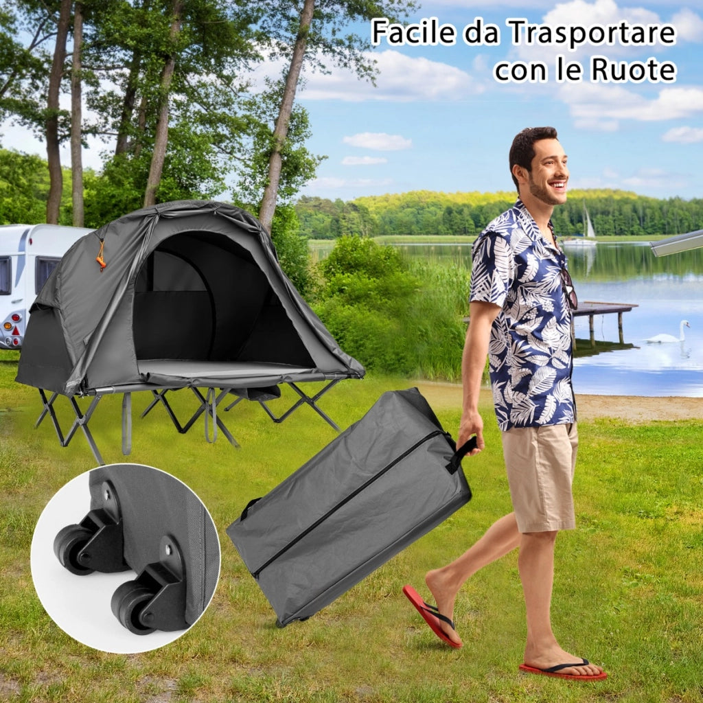 Tenda da campeggio per 2 persone con copertura esterna impermeabile, Tenda da campeggio 4 in 1 con lettino Grigio-Tende