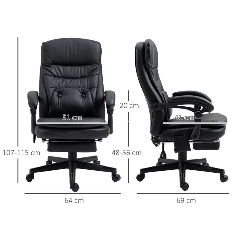 SEDIA DA UFFICIO MASSAGGIANTE IN SIMILPELLE CON PRESA USB 64 X69X107-115CM NERO