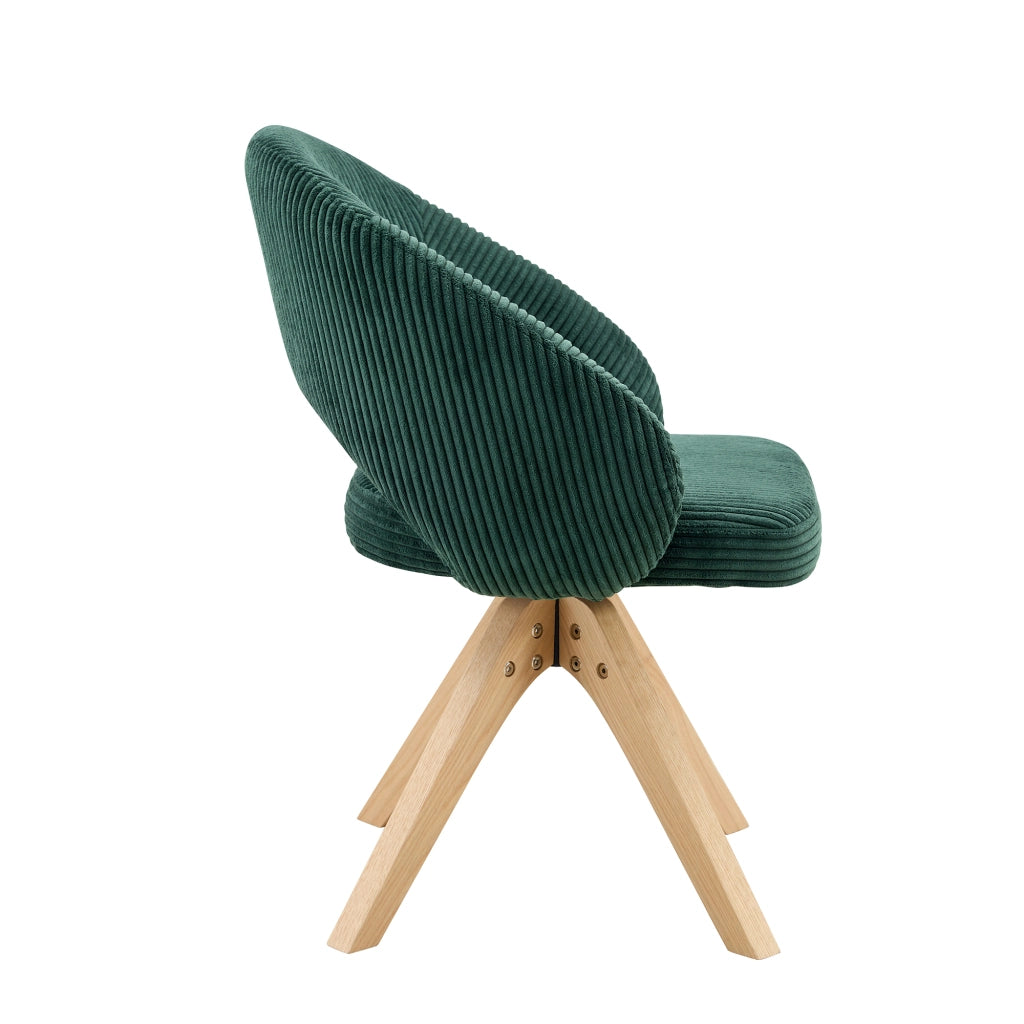 Sedia da pranzo set da 2 girevole a 360° con schienale avvolgente e gambe in legno, velluto verde scuro