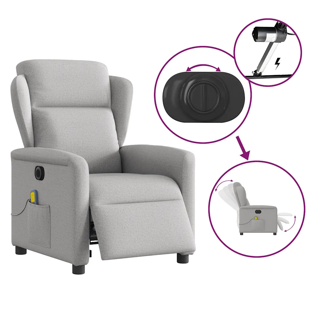 Divano Sedia-Poltrona Reclinabile Massaggio Elettrica Grigio Nuvola Tessuto 669629