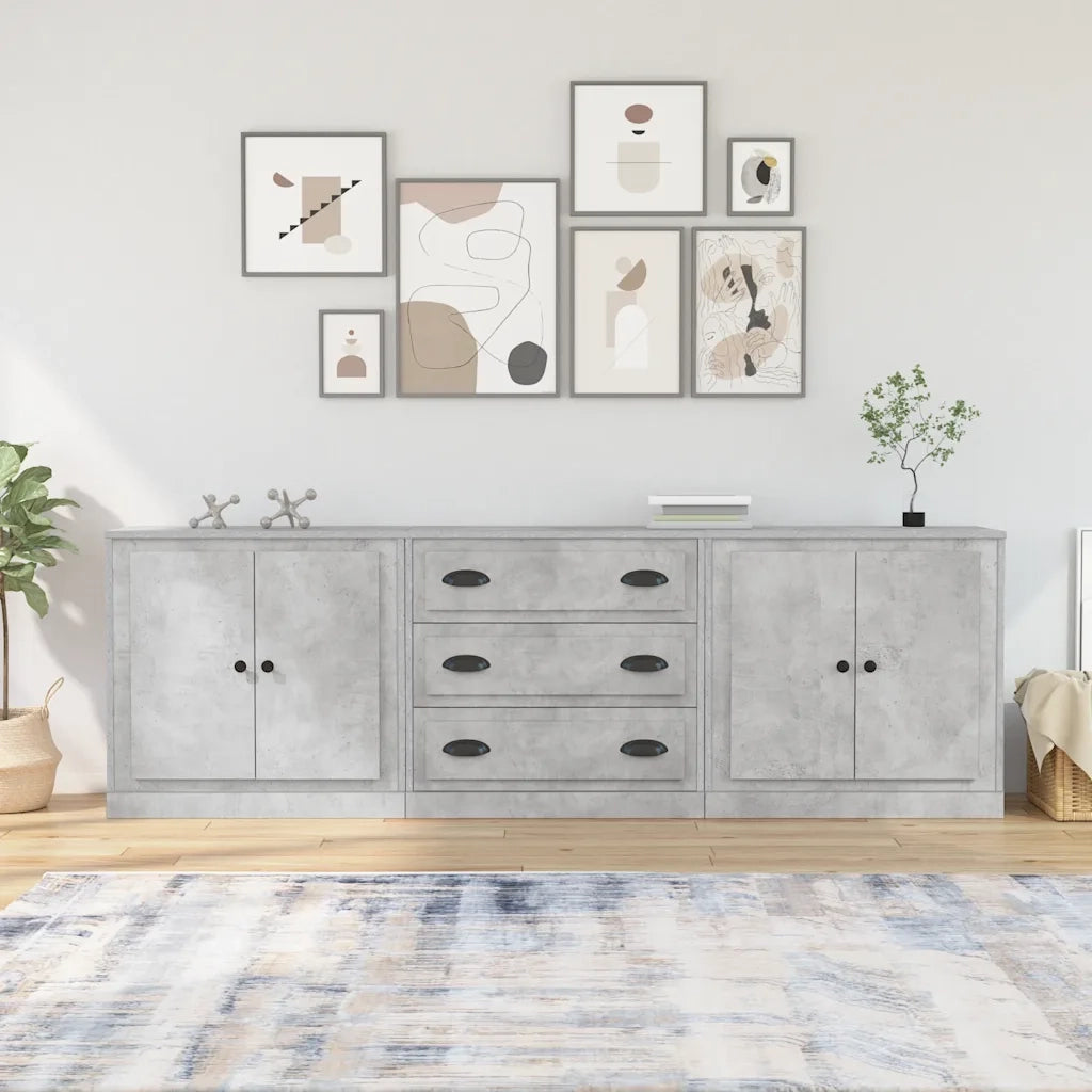 Credenze 3 pz Grigio Cemento in Legno Multistrato 3185219