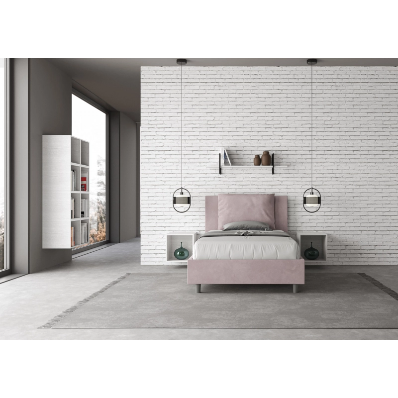 Letto imbottito 1 piazza e mezza 120x200 cm Antea - Contenitore,Glicine,Microfibra