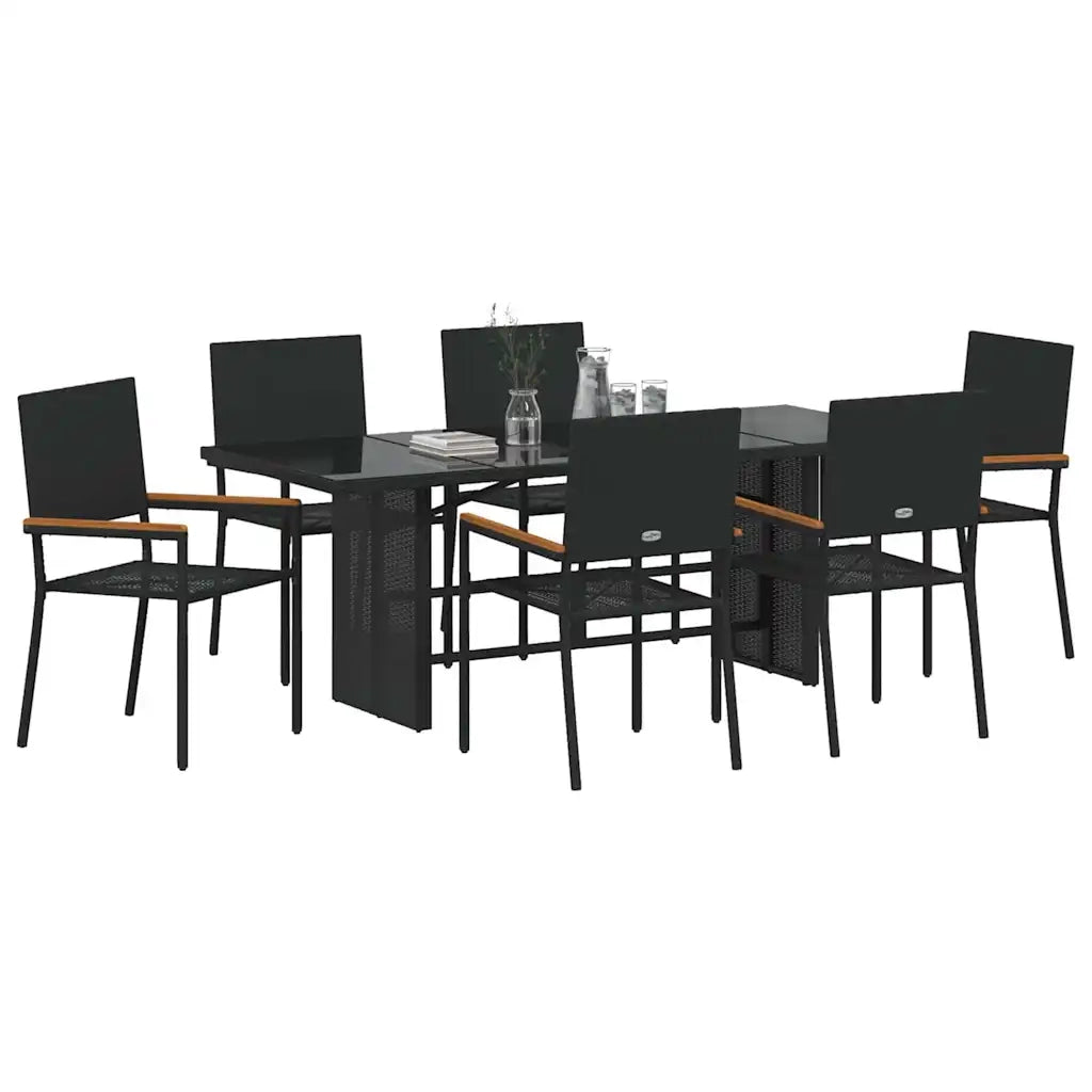 Set da Pranzo per Giardino 7 pcs Nero polyrattan 3365424