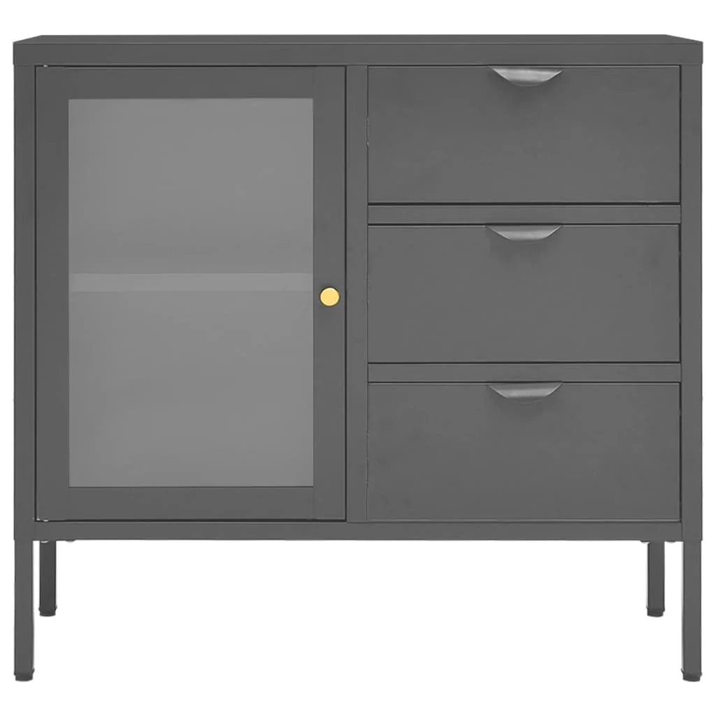Buffet credenza cassettiera armadio mobile contenitore organizer per cucina soggiorno salotto 75 x 35 x 70 cm acciaio e vetro temperato antracite 02_0029711