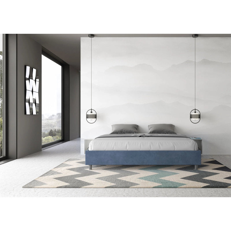 Letto imbottito Matrimoniale 200x200 cm Azelia - Con rete,Microfibra,Blu