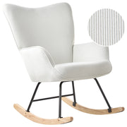 Poltrona a dondolo Bianco sporco Jumbo Corda Tappezzeria Metallo Gambe nere Confortevole Ampio schienale e braccioli Soggiorno Camera da letto