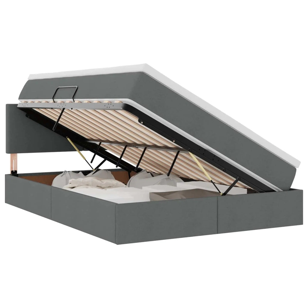 Letto con contenitore e LED Grigio scuro 140 x 190 cm Tessuto