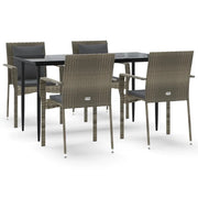 Set da Pranzo Giardino 5pz | Set Salotto da Giardino Nero e Grigio con Cuscini Polyrattan