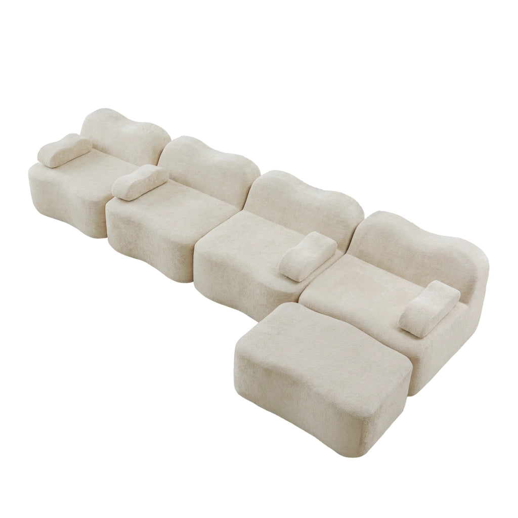 Divano Angolare Modulare 4 Posti con Ottoman ¨C MINIMAL ¨C Tessuto Beige Morbido