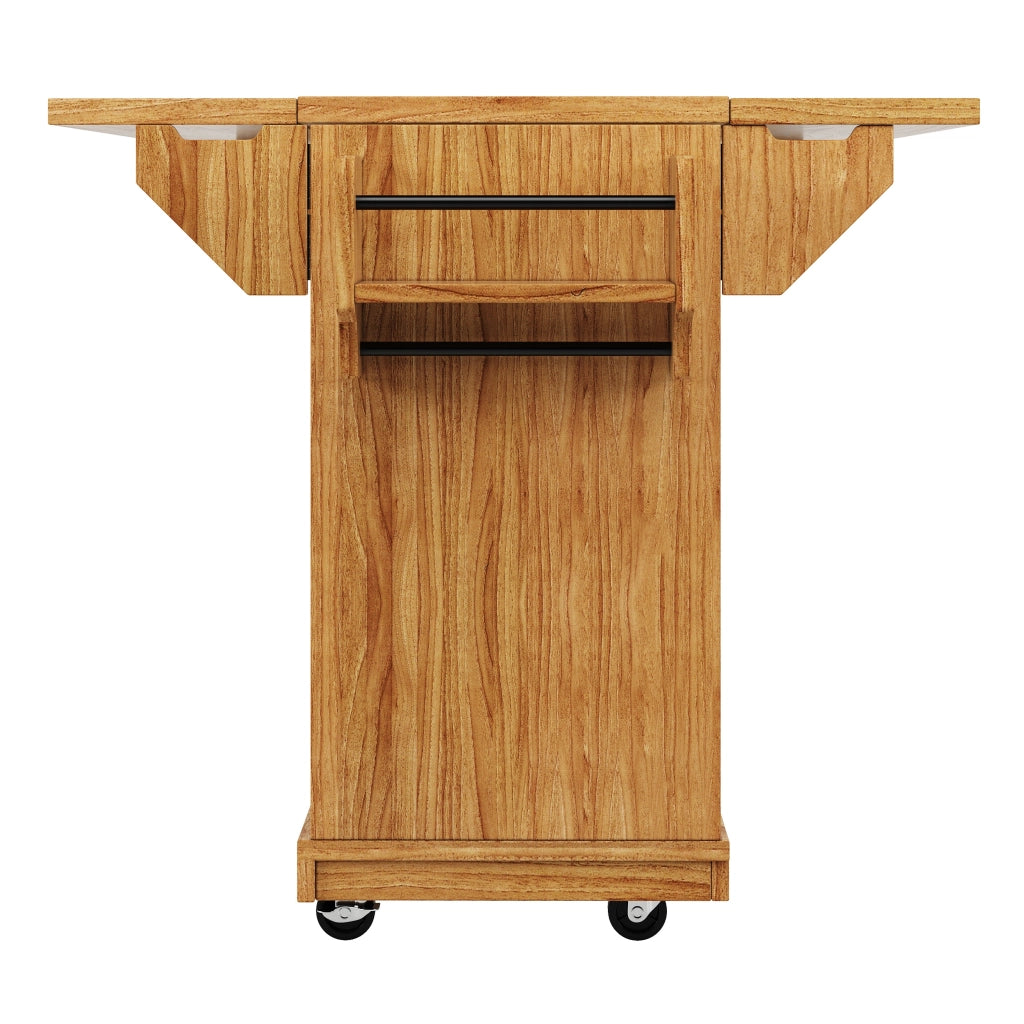 Carrello da cucina, credenza da cucina, mobile da cucina, con rotelle, piano di lavoro ribaltabile, 3 cassetti, colore marrone