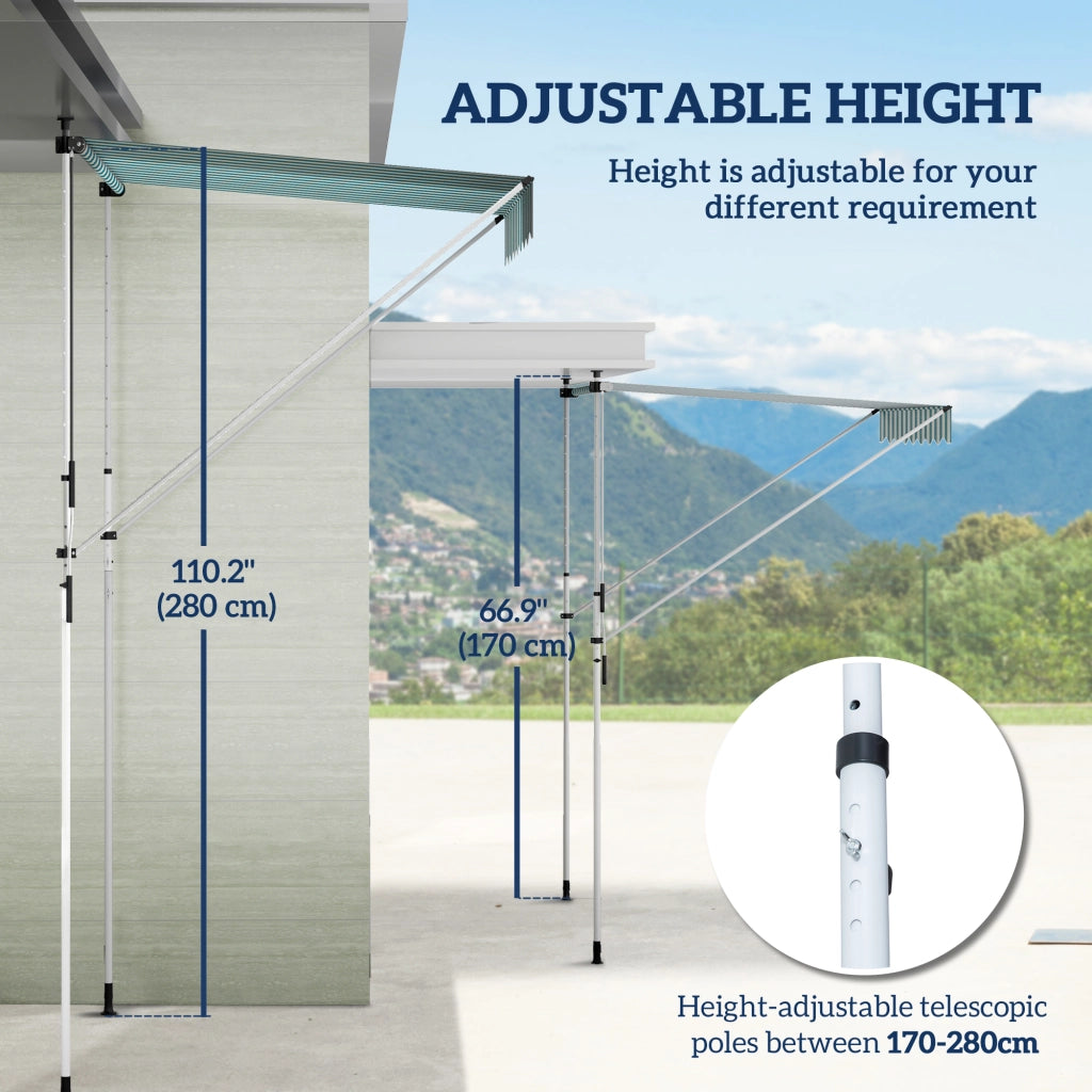Tenda a braccio pieghevole 200x150 cm altezza regolabile protezione solare telaio in alluminio con manovella colore verde e bianco