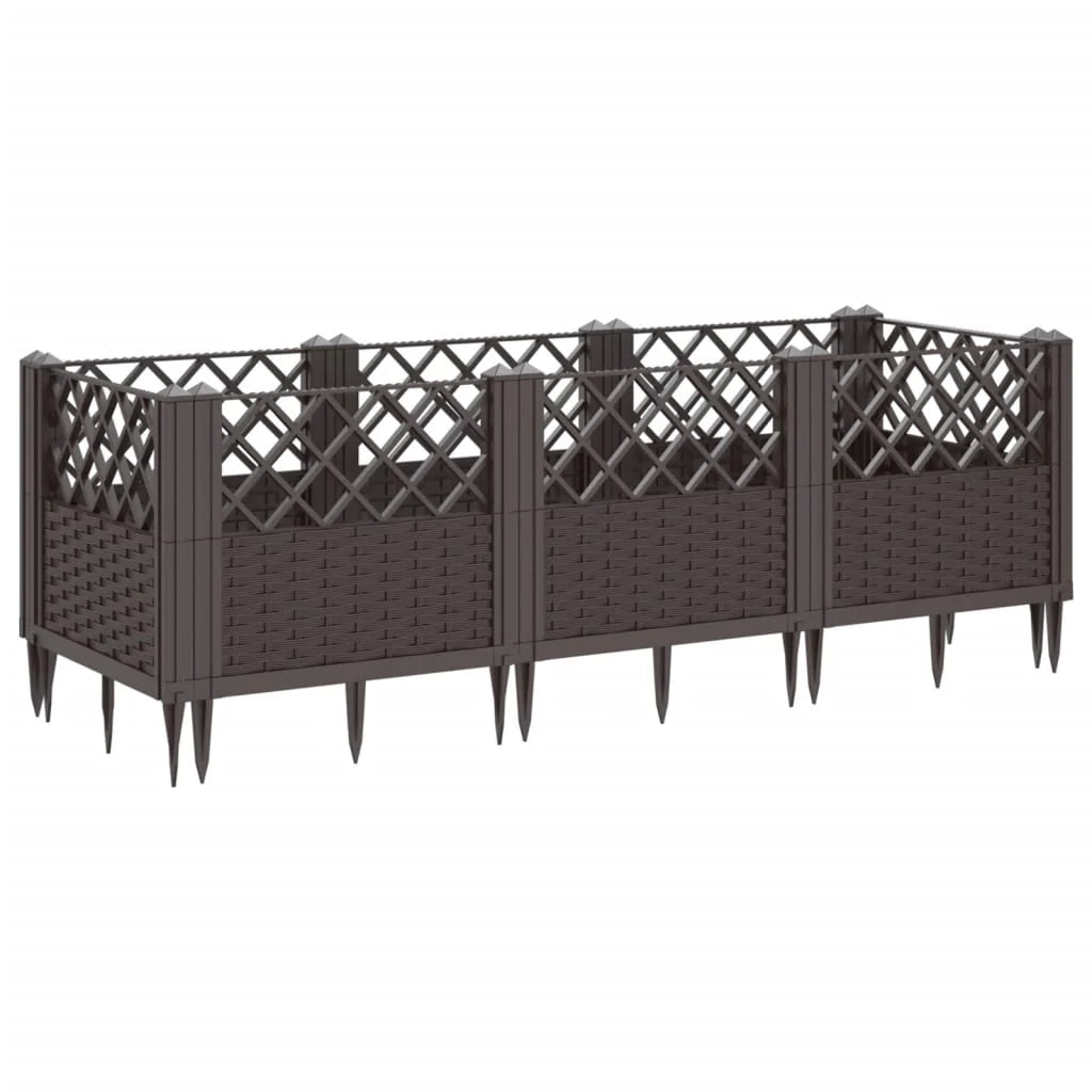 Fioriera rialzata per piante fiori patio giardino con picchetti 123,5 x 43,5 x 43,5 cm PP marrone 02_0038183