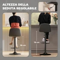 Set 2 Sgabelli da Bar con Schienale e Poggiapiedi, Altezza Regolabile, Pelle PU e Imbottitura, Nero