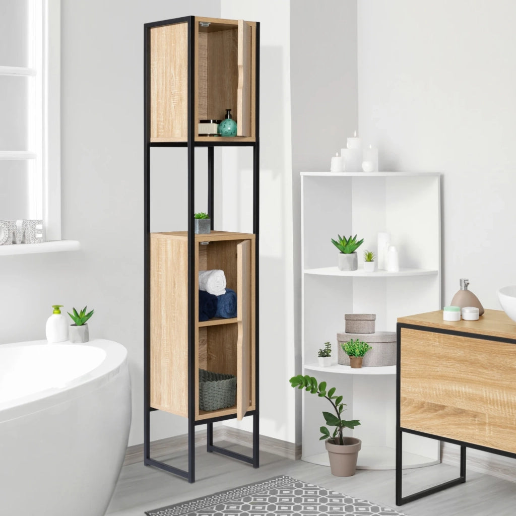IDMarket - Mobili bagno su piedi colonna a 2 ante dal design industriale DETROIT