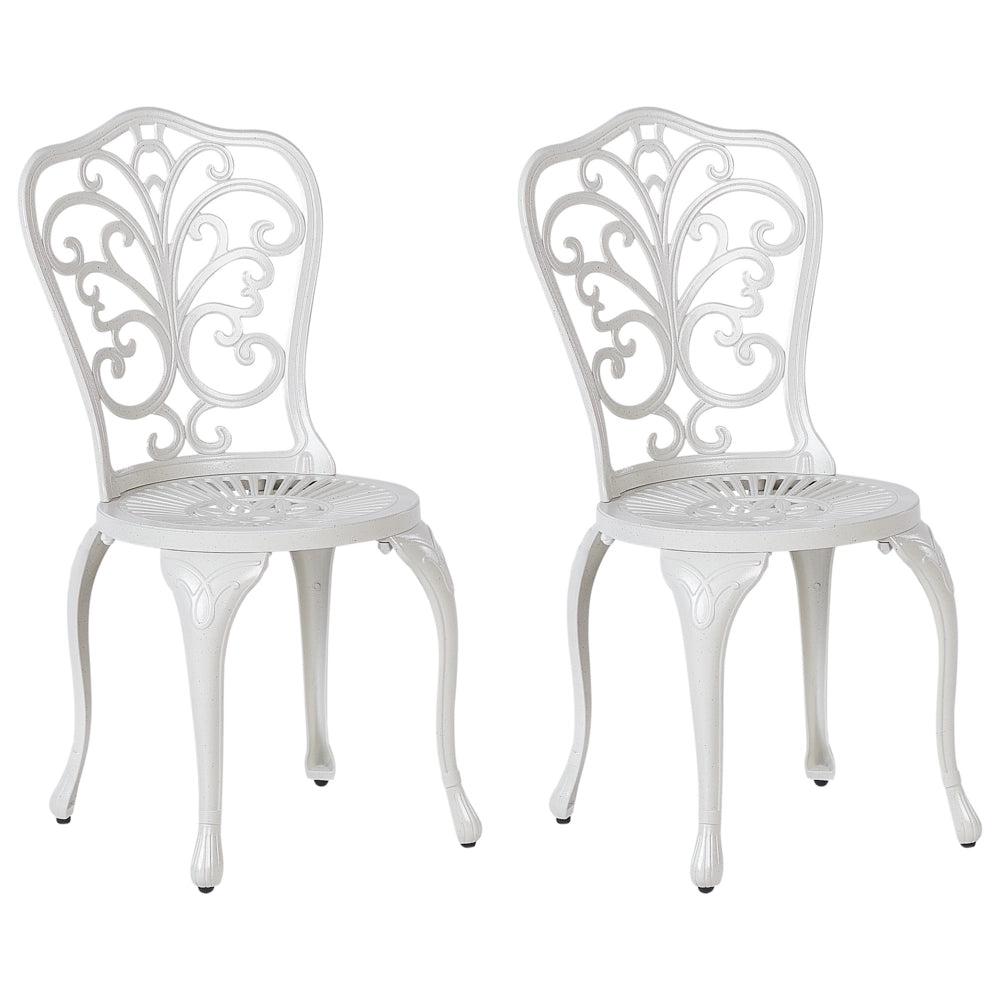 Set di 2 sedie da giardino in alluminio bianco sporco senza braccioli Bistro Dining in stile vintage in metallo