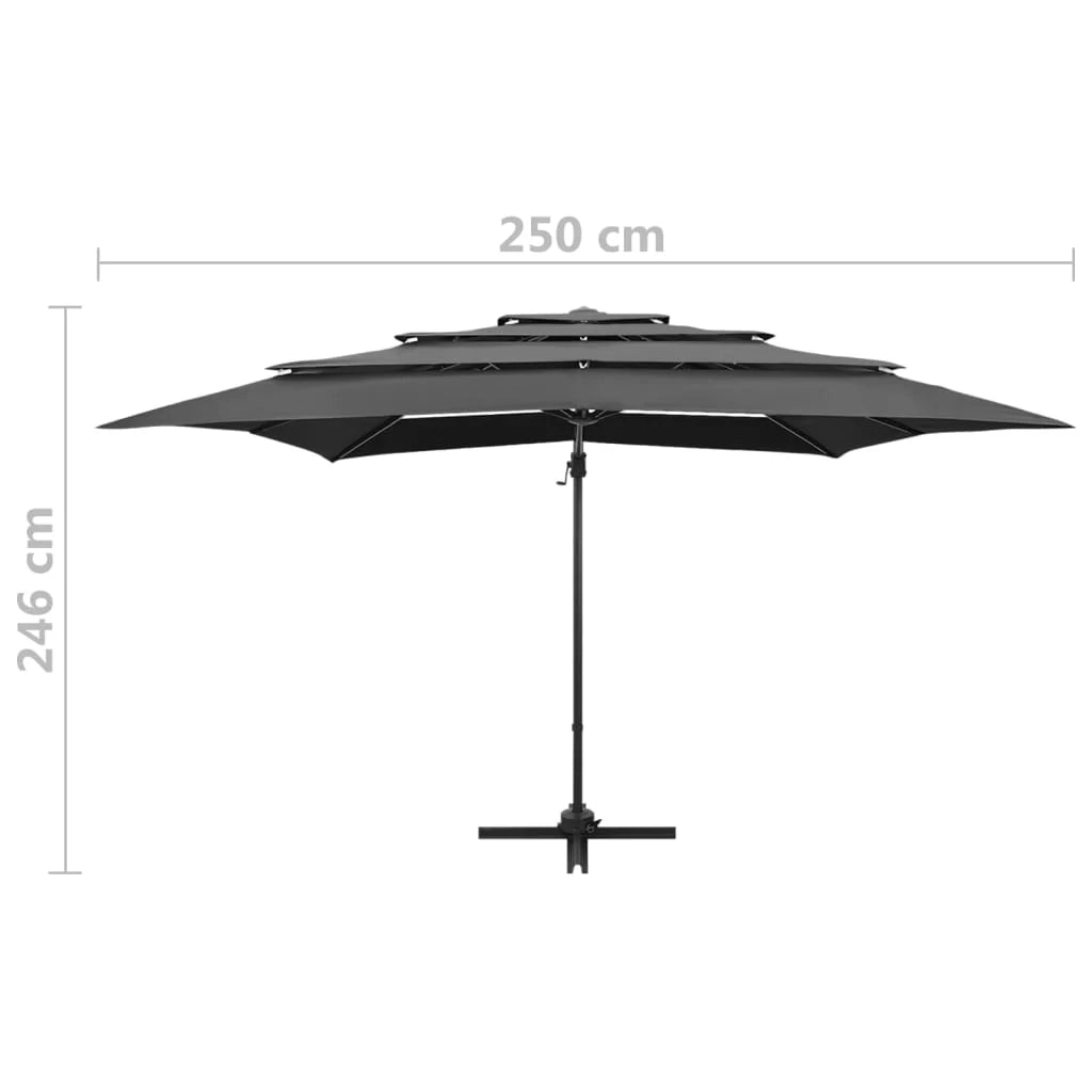 Ombrellone a quattro livelli con palo in alluminio 250 x 250 cm antracite 02_0008784