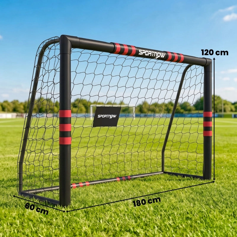 Porta da calcio da giardino con telaio imbottito e rete resistente per allenamento all'aperto in metallo nero e rosso