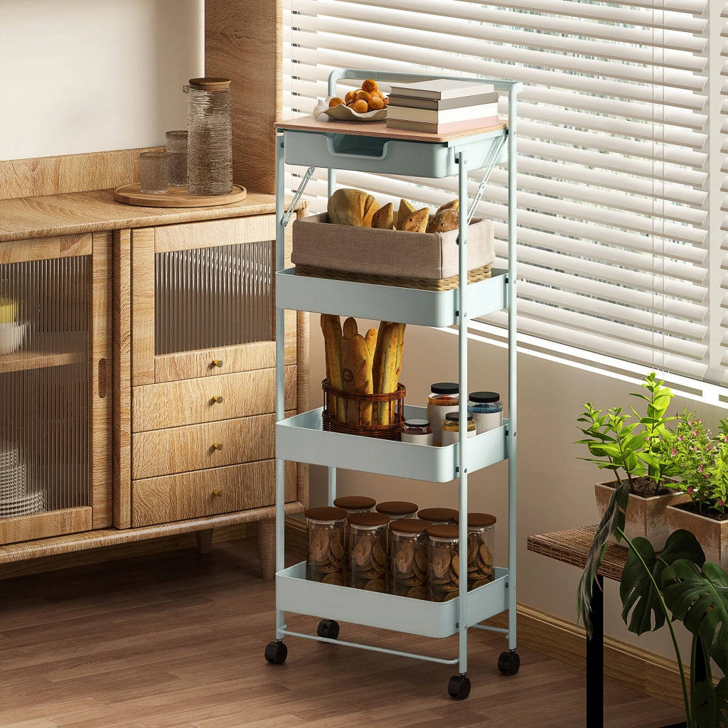 Carrello mobile con cassetto e cestini ¨C Zephmum ¨C 4 livelli verde