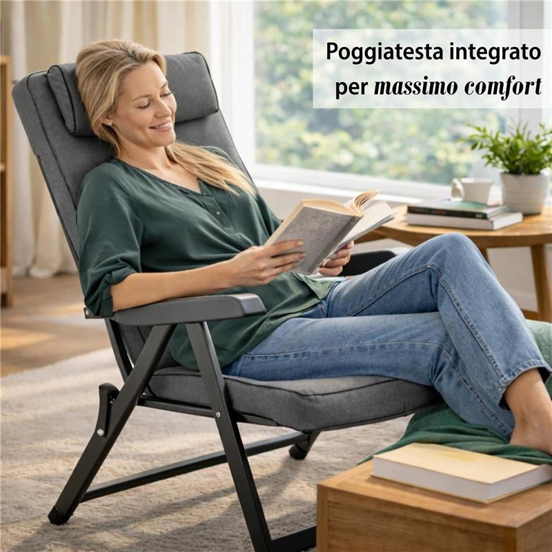 MAURY'S SEDIA ROMA IN POLICOTONE CON POGGIATESTA EXTRACONFORT, 6 POSIZIONI, COLORE GRIGIO