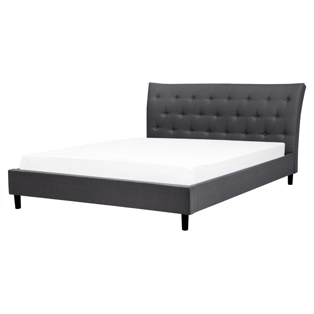 Letto a doghe Tessuto in poliestere grigio scuro Gambe in legno imbottite Testiera capitonné 160 x 200 cm Design moderno