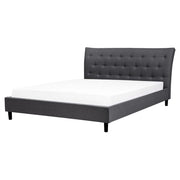 Letto a doghe Tessuto in poliestere grigio scuro Gambe in legno imbottite Testiera capitonné 160 x 200 cm Design moderno